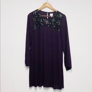 Cupio Pleated Faux Floral Purple Dress Size Med
